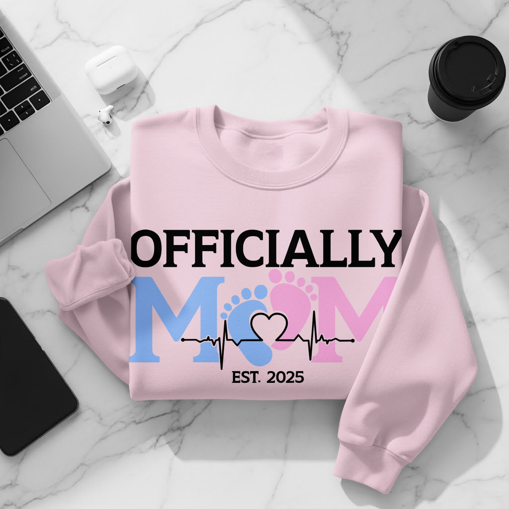 Officially Mom, Cute Pregnancy Announcement Maternity Sweatshirt with Est. Date