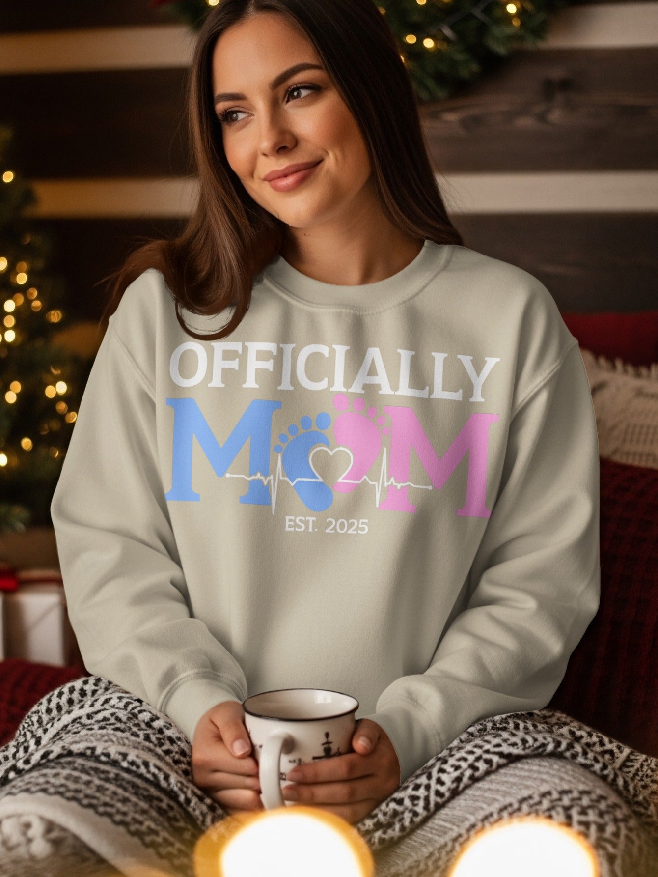 Officially Mom, Cute Pregnancy Announcement Maternity Sweatshirt with Est. Date