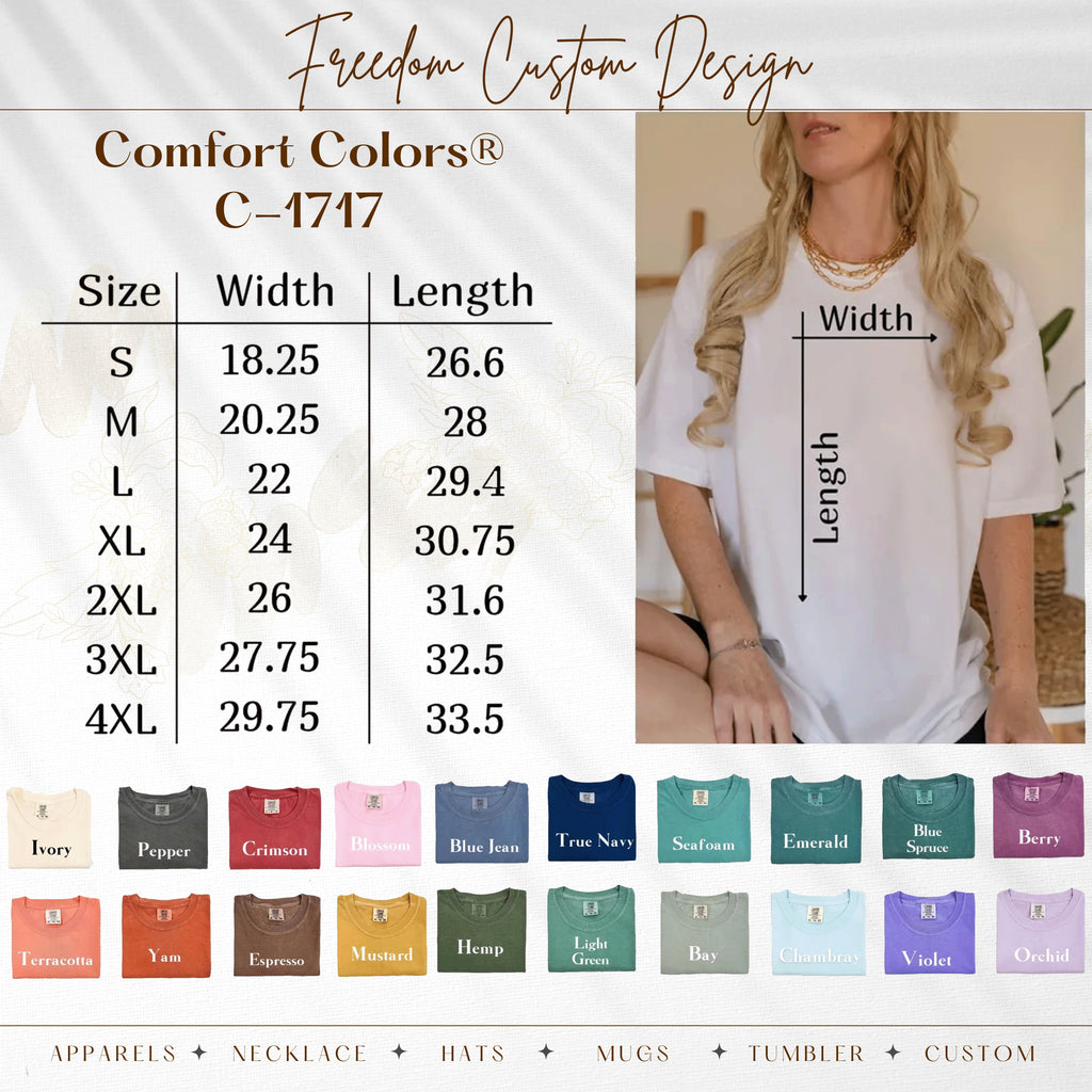Measurement chart for a shirt with size chart and color options displayed.