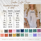 Measurement chart for a shirt with size chart and color options displayed.