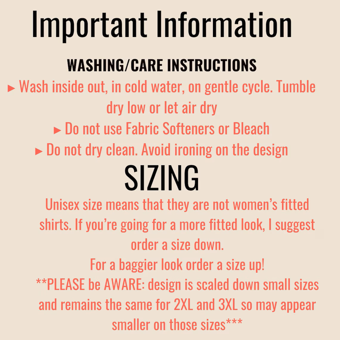 Washing and care instructions for shirts on a beige background